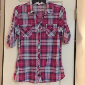 Eden and Olivia Button Tab Flannel Plaid Shirt